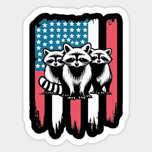 Raccoon Vintage American Flag Sticker